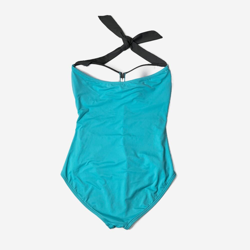 Tommy Bahama Halter One-Piece Shirred Swimsuit Capri Blue/Deck Gray size 10 - Picture 4 of 9